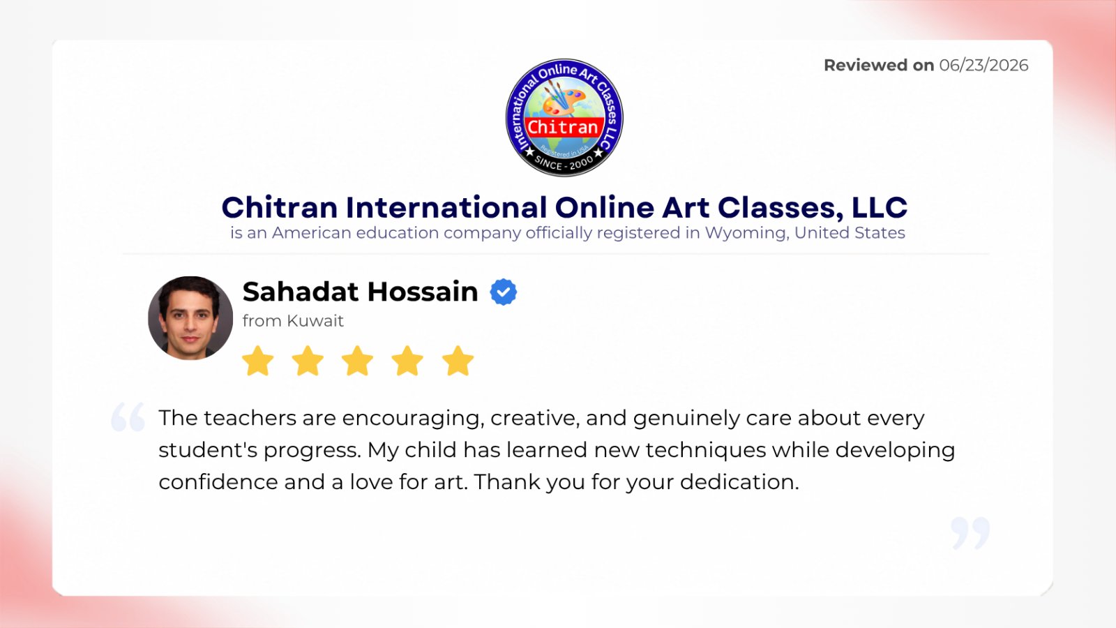 Parent feedback about Chitran online drawing lessons