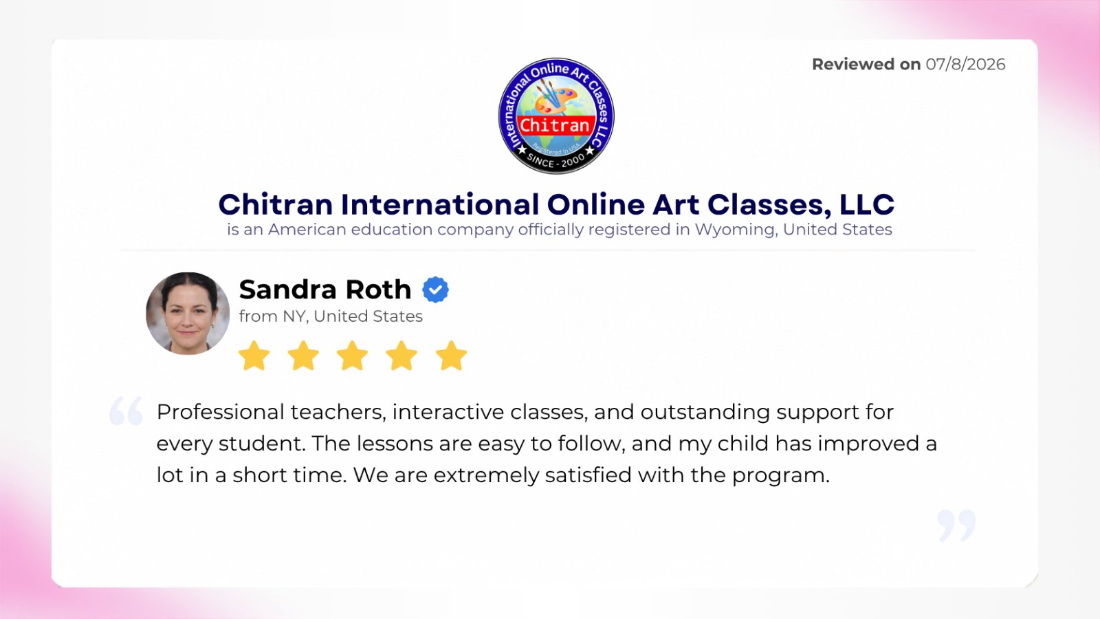 Family testimonial for Chitran International Art School