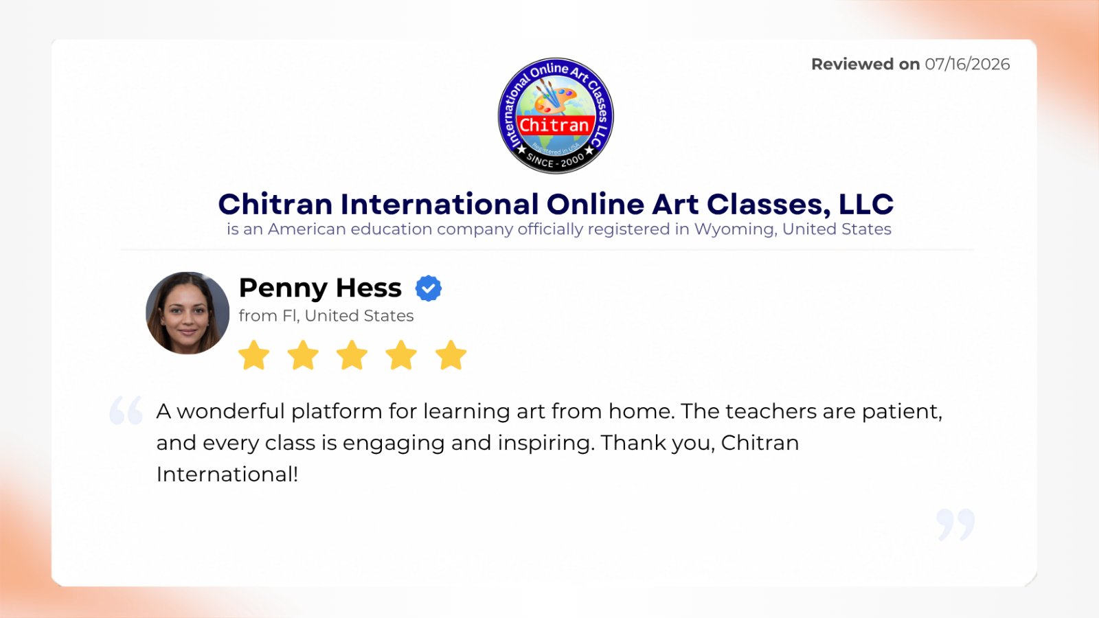 Parent testimonial about learning art online with Chitran